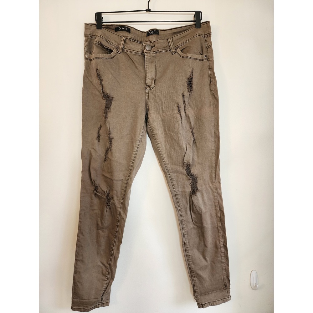 "Get The Lift" Y2K Grunge Skinny Jeans Wmns 13/14R Khaki Brown Distressed Ripped